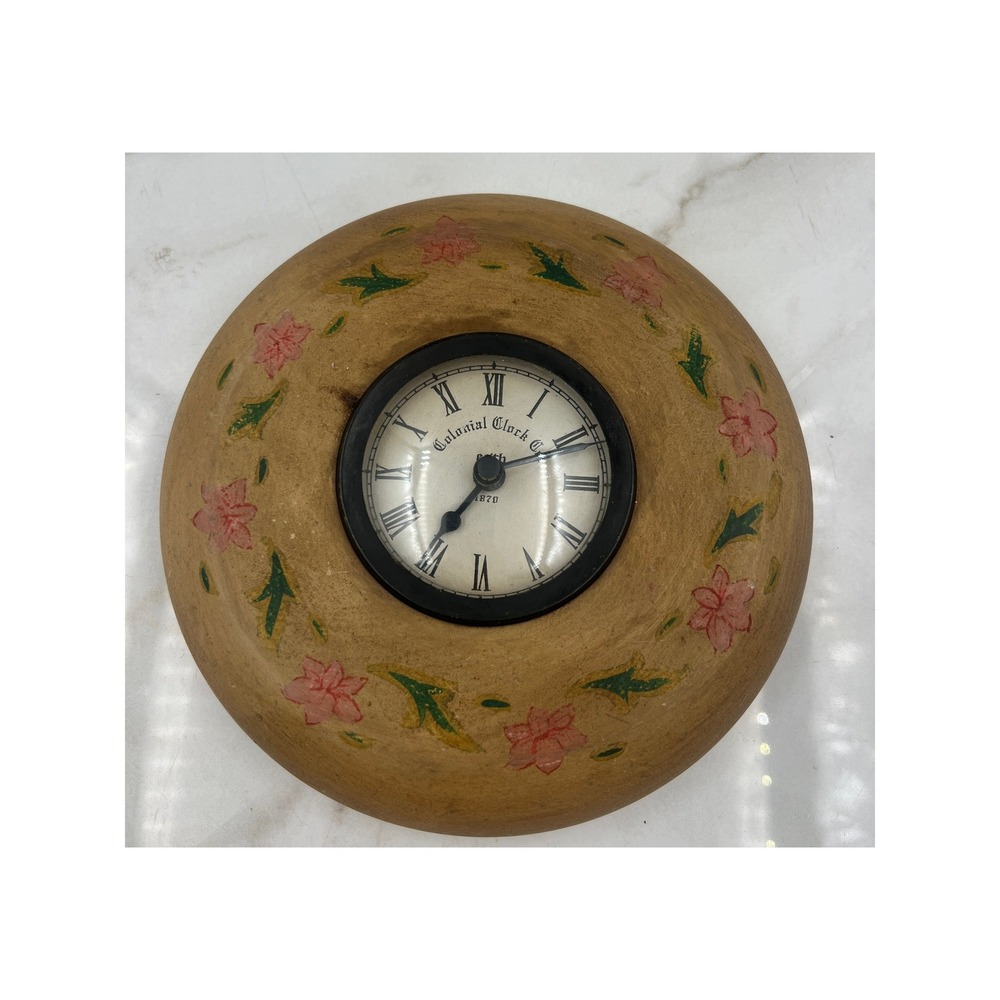 Colonial Clock Co Vintage Style Hand Painted Floral Wood Wall Clock 7 inch
